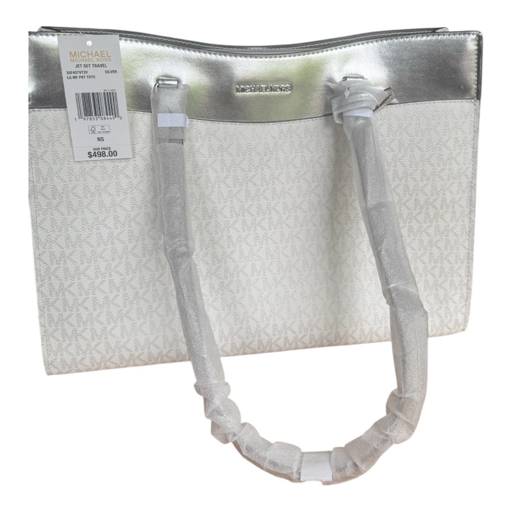 New Michael Kors Silver and White Tote Bag